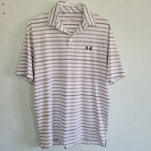 Men's Under Armour UA Heatgear Medium White Black Gray Stripe Polo Golf Shirt